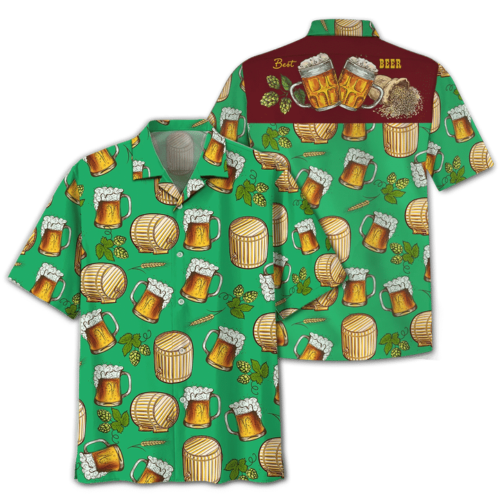 Green Theme Beer Wooden Barrel Hawaiian Shirt, Summer aloha hawaii shirt for Men women HO1719
