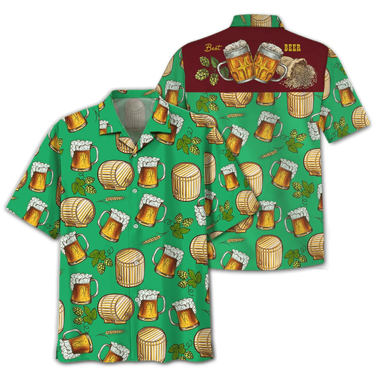Green Theme Beer Wooden Barrel Hawaiian Shirt, Summer aloha hawaii shirt for Men women HO1719