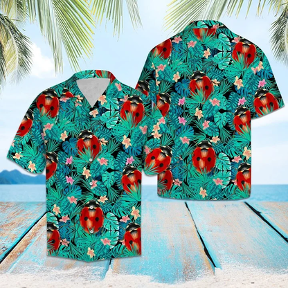 Ladybug Tropical Palm Leaves Summer Vacation Hawaiian Shirt HO1712