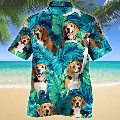 Beagle Dog Lovers Gift Summer Beach Palm Tree Pattern Hawaiian Shirt, Short Sleeve Hawaiian shirt for men HO1666