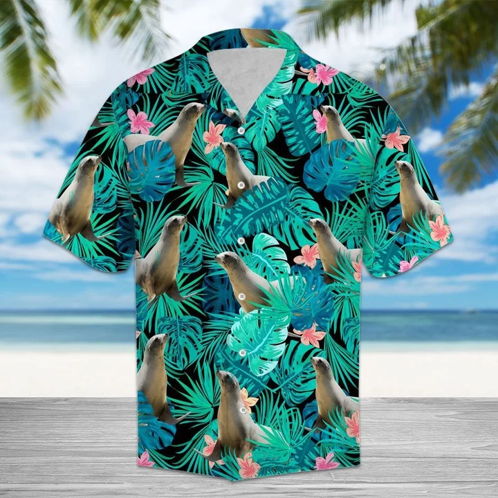 Happy Seal Playing In Tropical Jungle Pattern Hawaiian Shirt HO1610