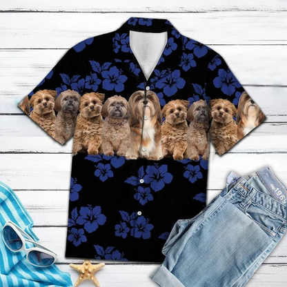 Awesome Lhasa Apso Dog Group On Hibiscus Pattern Hawaiian Shirt HO1611