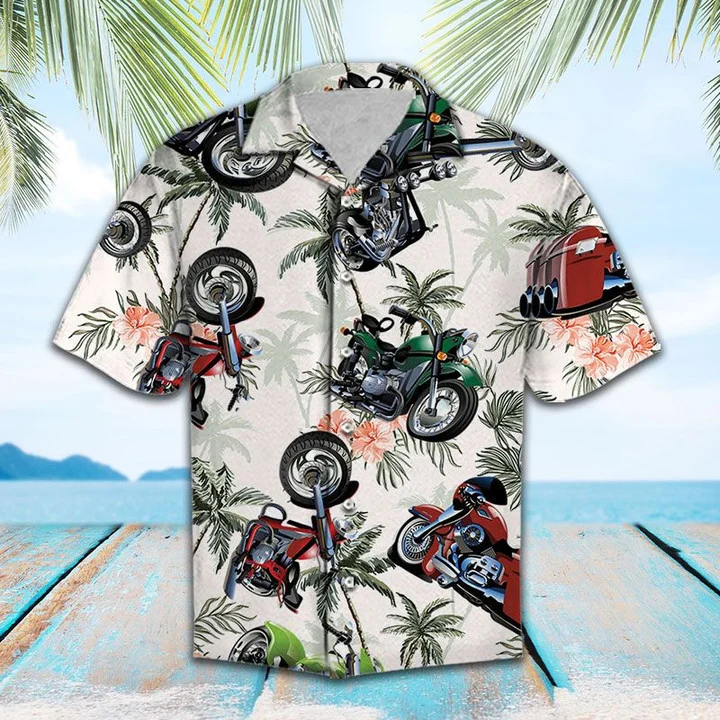 Anniversary Gifts Motorbike Tropical Palm Trees Vintage Style Pattern Hawaiian Shirt HO1614