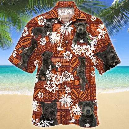 Staffordshire Bull Terrier Dog Red And Orange Tribal Pattern Hawaiian Shirt HO1620
