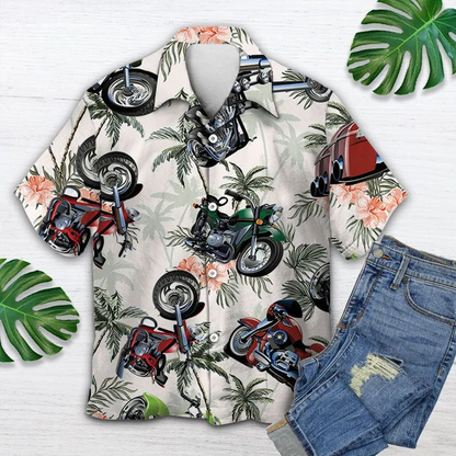 Anniversary Gifts Motorbike Tropical Palm Trees Vintage Style Pattern Hawaiian Shirt HO1614