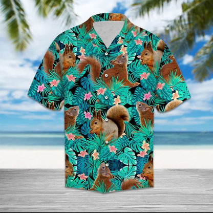Hiding Squirrels Tropical Palm Leaves Summer Vacation Gift Ideal Hawaiian Shirt HO1644