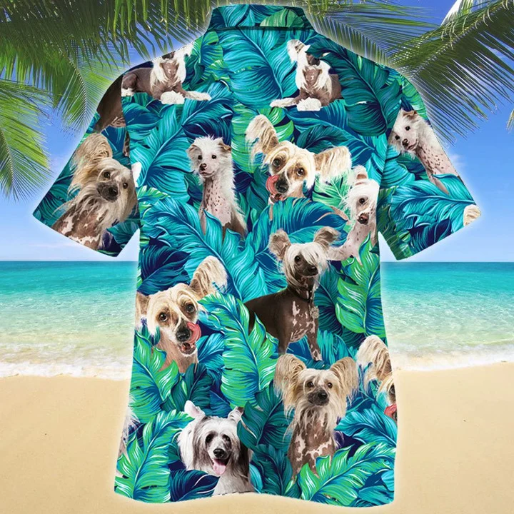 Chinese Crested Dog Lovers Gift Summer Beach Palm Tree Hawaiian Shirt HO1641