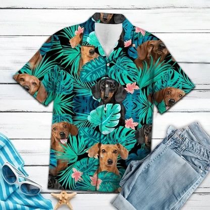 Dachshund Behind Tropical Leave Hawaiian Shirt HO1650