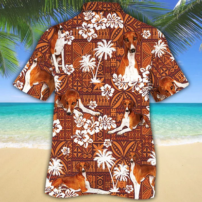 Azawakh Dog With White Palm Trees And Hibiscus In Brown Hawaiian Shirt HO1651