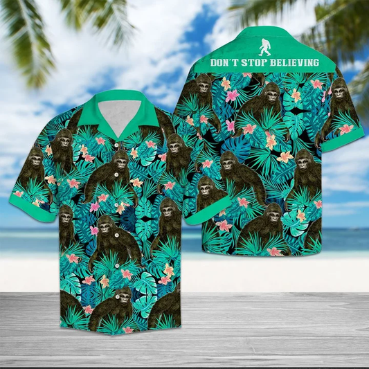Cool Chimpanzee Mix Light Blue Leaves Hawaiian Shirt HO1411