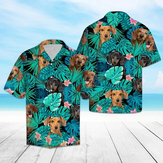 Appealing Tropical Jungle With Dachshund Hawaiian Shirt HO1414