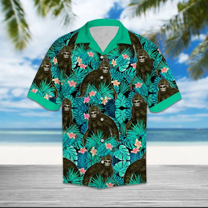 Cool Chimpanzee Mix Light Blue Leaves Hawaiian Shirt HO1411