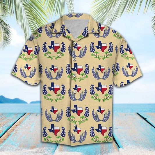 Amazing Map And Flag Of Texas Bluebonnet Pattern Hawaiian Shirt HO1654