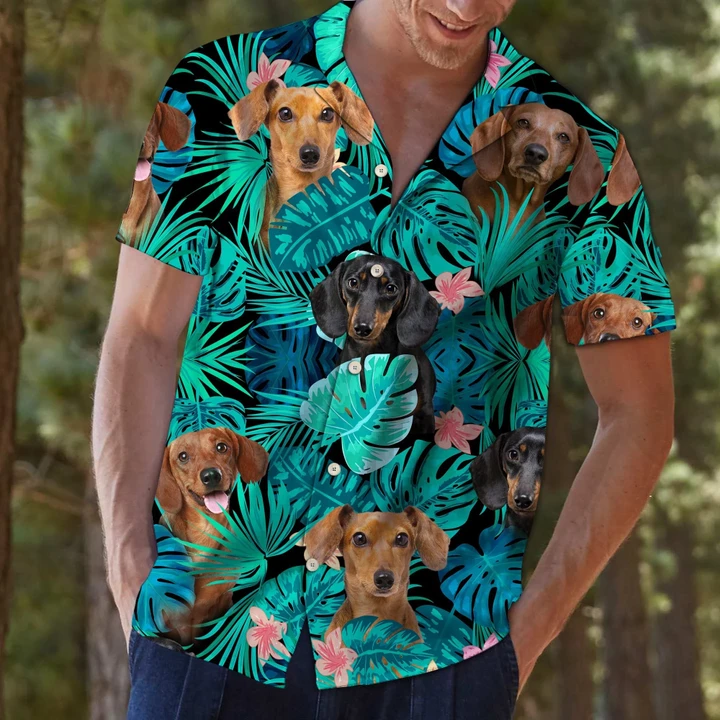Appealing Tropical Jungle With Dachshund Hawaiian Shirt HO1414
