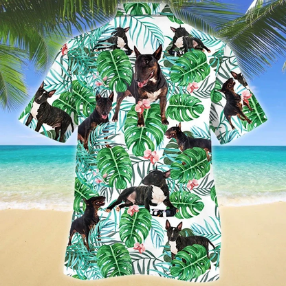Astute Animal Miniature Bull Terrier Dog Tropical Plant Green Theme Hawaiian Shirt HO1403
