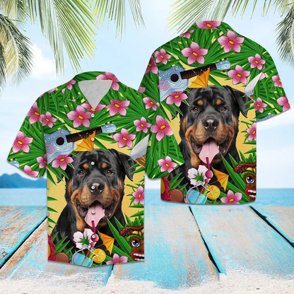 Playful Rottweiler Chilling Summer Party Pattern Hawaiian Shirt HO1417