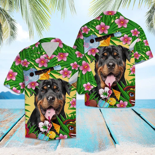 Playful Rottweiler Chilling Summer Party Pattern Hawaiian Shirt HO1417