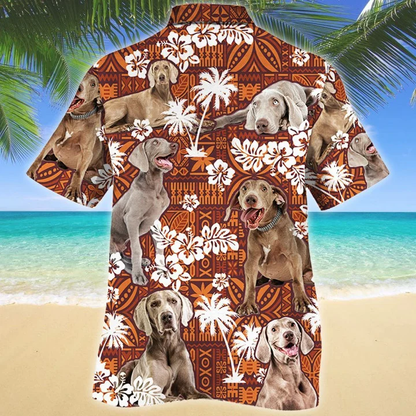 Clever Weimaraner Dog Lovers Red Tribal Pattern Tropical Design Hawaiian Shirt HO1412