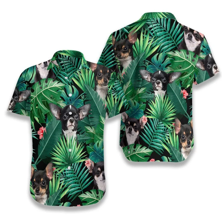 Tropical Black Chihuahua Dog Pattern Hawaiian Shirt HO1186