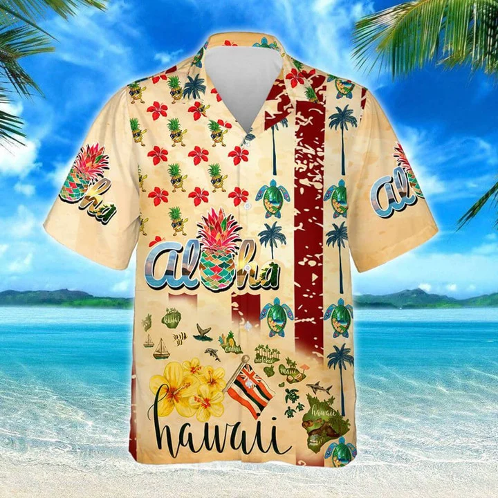Aloha Summer Vibes Flowers And Leaves On Beige Background Hawaiian Shirt HO1195