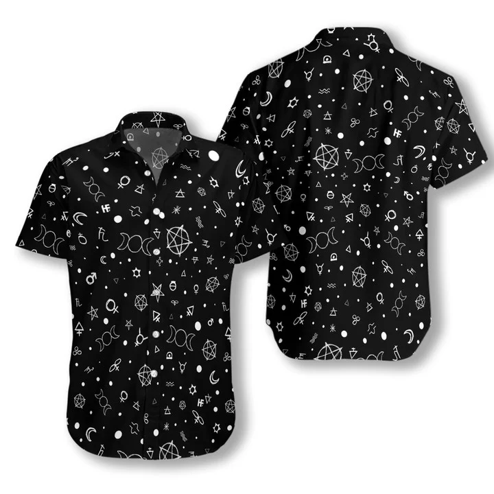 Cute Occult Symbols Wicca Black Theme Hawaiian Shirt HO1182