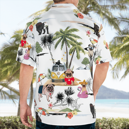 Pug On The Beach Unisex Hawaiian Shirt, Summer gift, Hawaiian Shirts for Men, Aloha Beach Shirt HO1032
