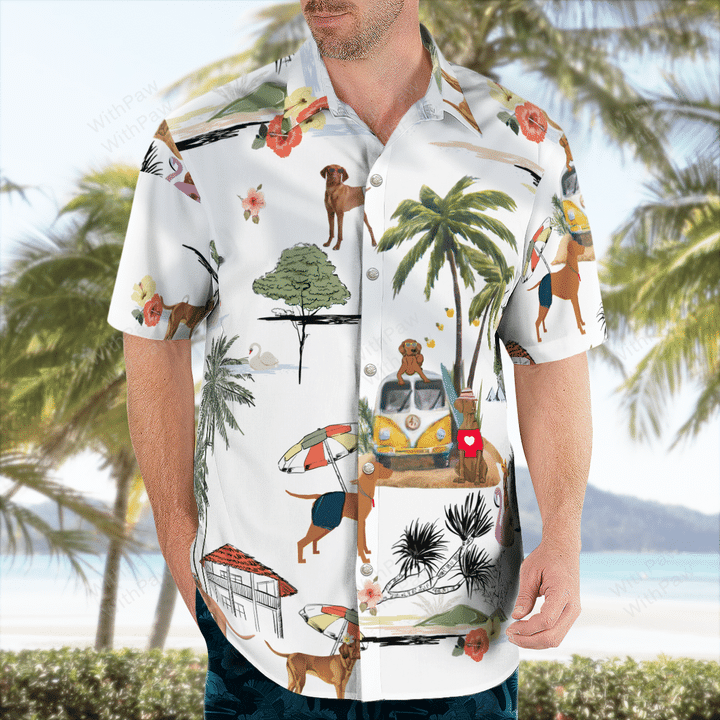 Vizsla On The Beach Unisex Hawaiian Shirt, Summer gift, Hawaiian Shirts for Men, Aloha Beach Shirt HO1035