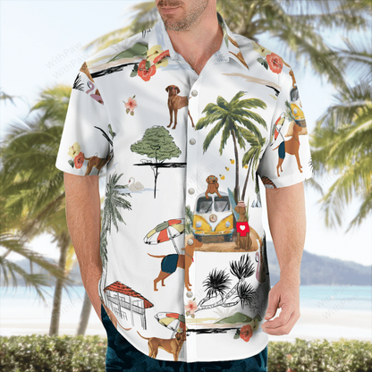 Vizsla On The Beach Unisex Hawaiian Shirt, Summer gift, Hawaiian Shirts for Men, Aloha Beach Shirt HO1035