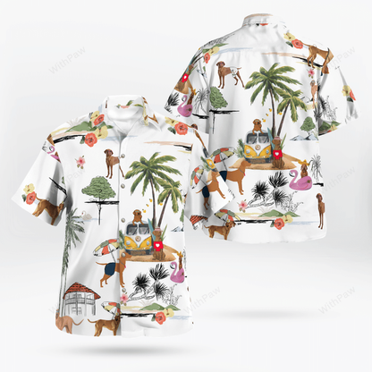 Vizsla On The Beach Unisex Hawaiian Shirt, Summer gift, Hawaiian Shirts for Men, Aloha Beach Shirt HO1035