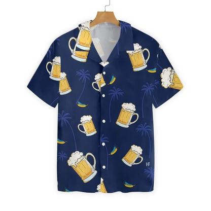 Glass Of Beer Cheers Palms At Night Design Hawaiian Shirt HO0768