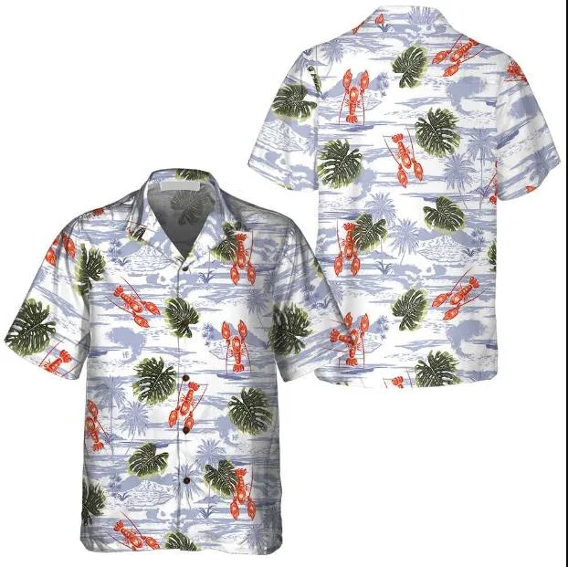 Tropical Pattern And Lobster Monstera Leaves Pattern Hawaiian Shirt HO0771