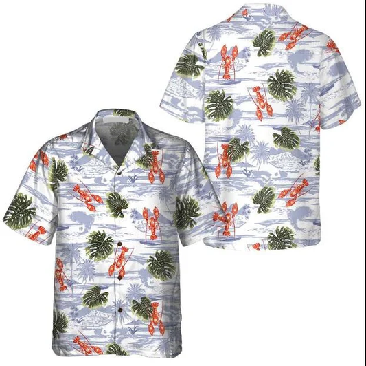 Tropical Pattern And Lobster Monstera Leaves Pattern Hawaiian Shirt HO0771