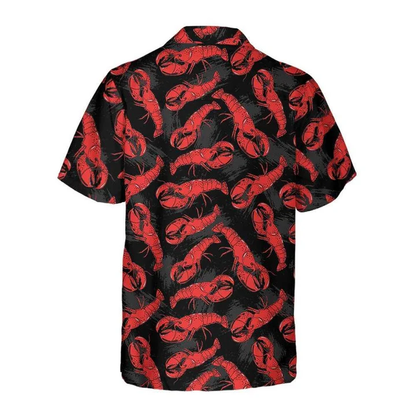 Tropical Lobster Hand Drawn Pattern Black Theme Hawaiian Shirt HO0770