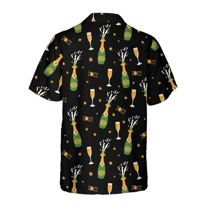 Happy New Year Champagne Bottle And Glass Lovely Pattern Hawaiian Shirt HO0760