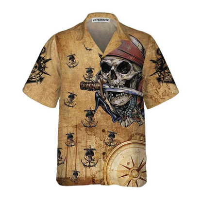 Captain Pirate With Knife Anchors Vintage Design Hawaiian Shirt HO0762