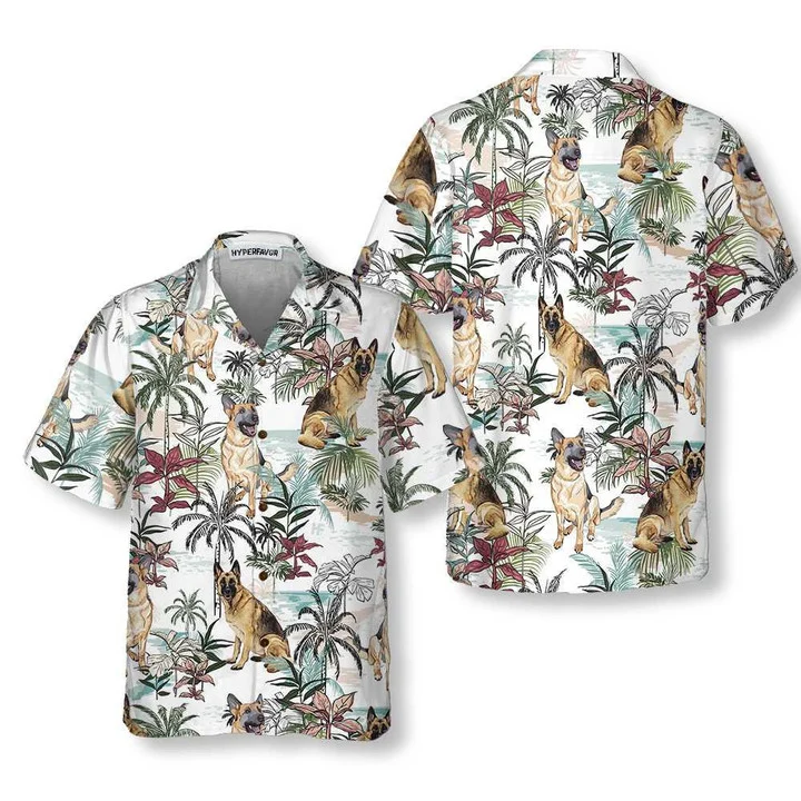 German Sheperd Summer Tropical Pattern Hawaiian Shirt HO0161