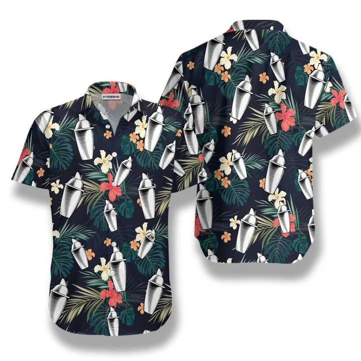 Tropical Pattern Bartender Hibiscus And Leaf Hawaiian Shirt HO0753