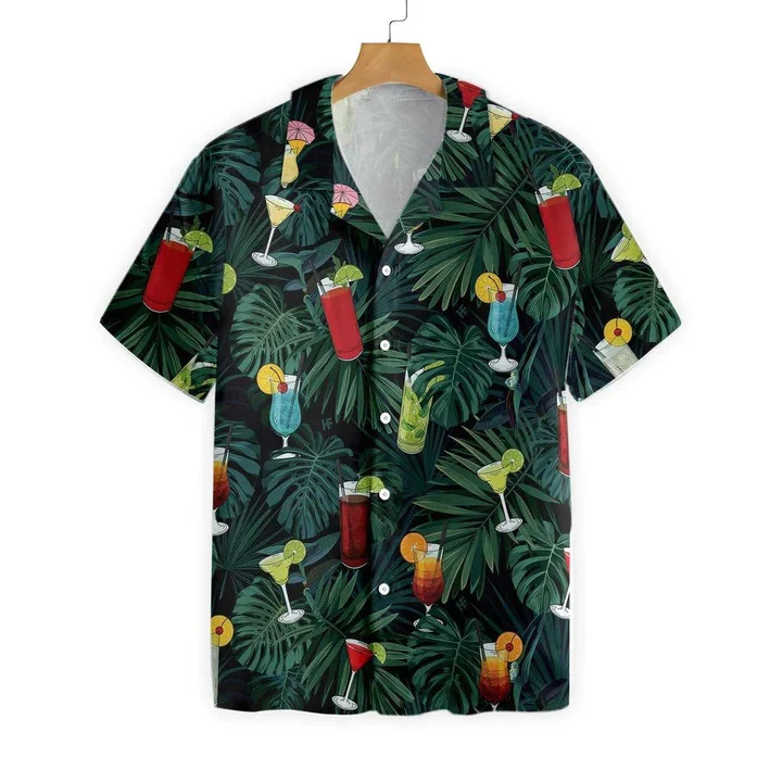 The Tropical Bartender Cocktails On Leaf Pattern Hawaiian Shirt HO0751