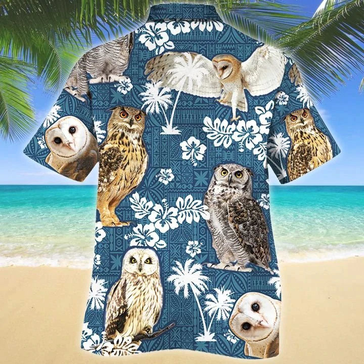 Owl Blue Tribal Pattern Hawaiian Shirt HO1524