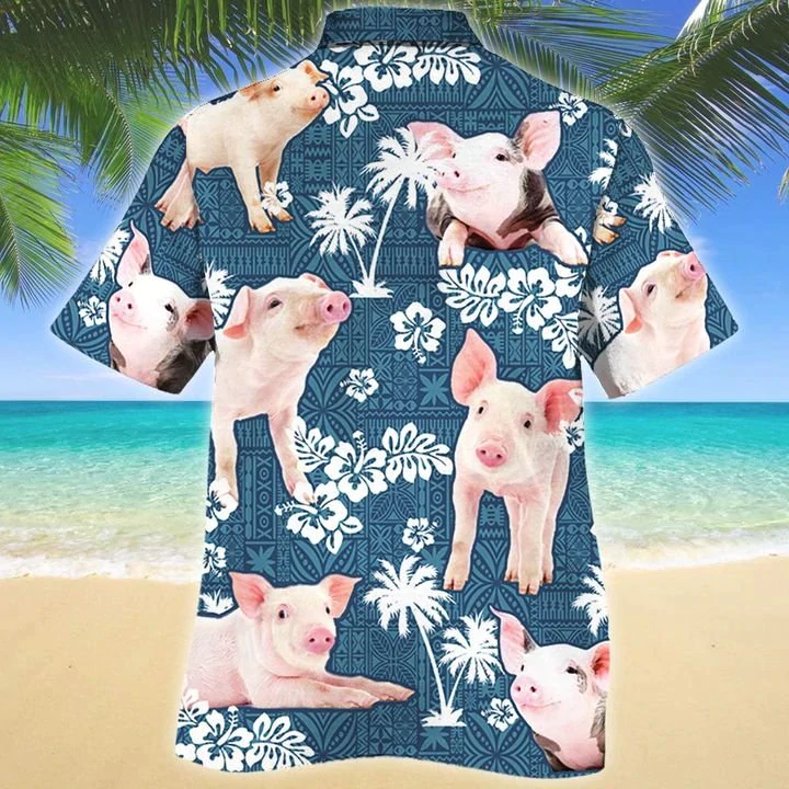 Pig Blue Tribal Pattern Hawaiian Shirt HO1518
