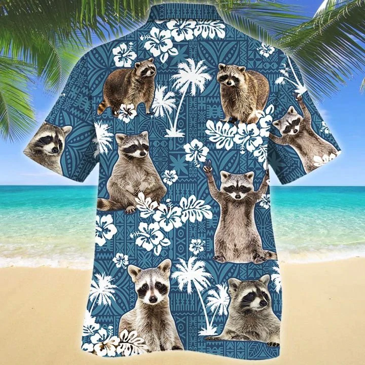 Raccoon Blue Tribal Pattern Hawaiian Shirt, Animal Raccoon Hawaiian shirts, Raccoon aloha shirt for men, Hawaii shirt woman HO2641
