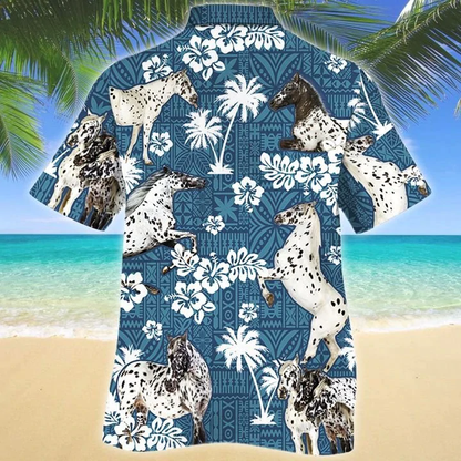 Appaloosa Horse Blue Tribal Pattern Hawaiian Shirt, Horse Hawaiian shirts for men, Women HO2653