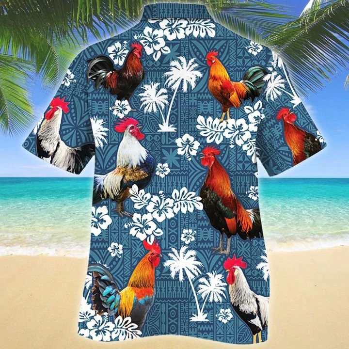 Rooster Lovers Blue Tribal Hawaiian Shirt, Chicken Hawaiian shirts, Rooster aloha shirt for men, Hawaii shirt woman HO2648
