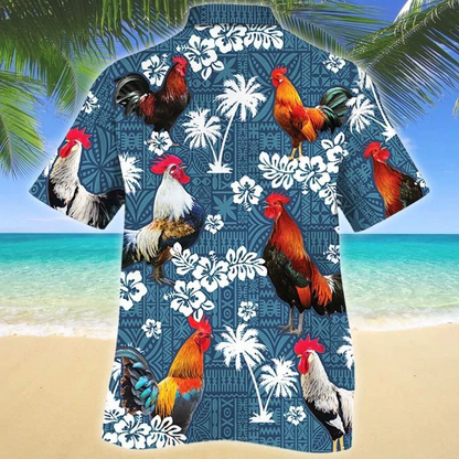 Rooster Lovers Blue Tribal Hawaiian Shirt, Chicken Hawaiian shirts, Rooster aloha shirt for men, Hawaii shirt woman HO2648