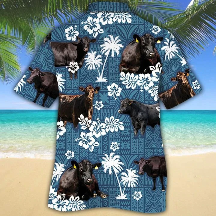 Black Angus Cattle Lovers Blue Tribal Hawaiian Shirt, Hawaiian shirts for men, Women HO2656