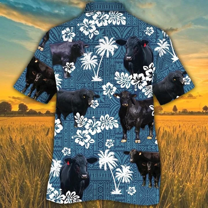 Brangus Cattle Lovers Blue Tribal Pattern Hawaiian Shirt, Hawaiian shirts for men, Women HO2655