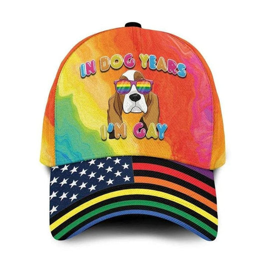 Pride Rainbow Colors Baseball Cap, Beagle In Dog Years I'm Gay LGBT 3D Print Baseball Cap Hat CO0284