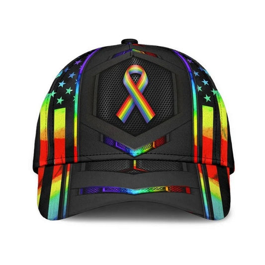 LGBT Cap, Bright Colored Ribbon Awareness LGBTQ Printing 3D Baseball Cap Hat CO0285