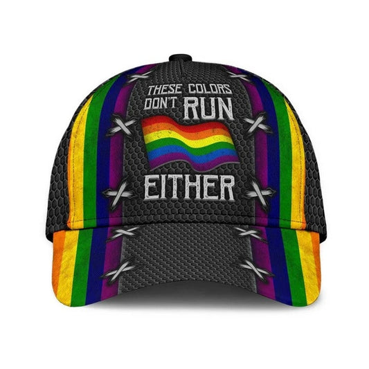 Pride 3D Baseball Cap Hat, LGBT These Colors Don't Run Either, Gifts For Couple Gay Man CO0264