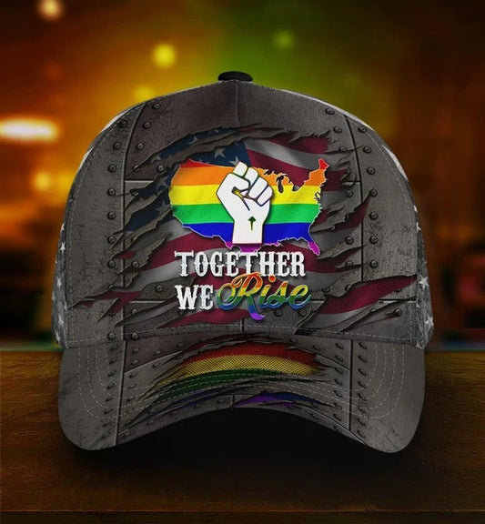 Pride Cap For Gay Man Together We Rise LGBT All Over Printing 3D Baseball Cap Hat, Pride Accessories CO0265
